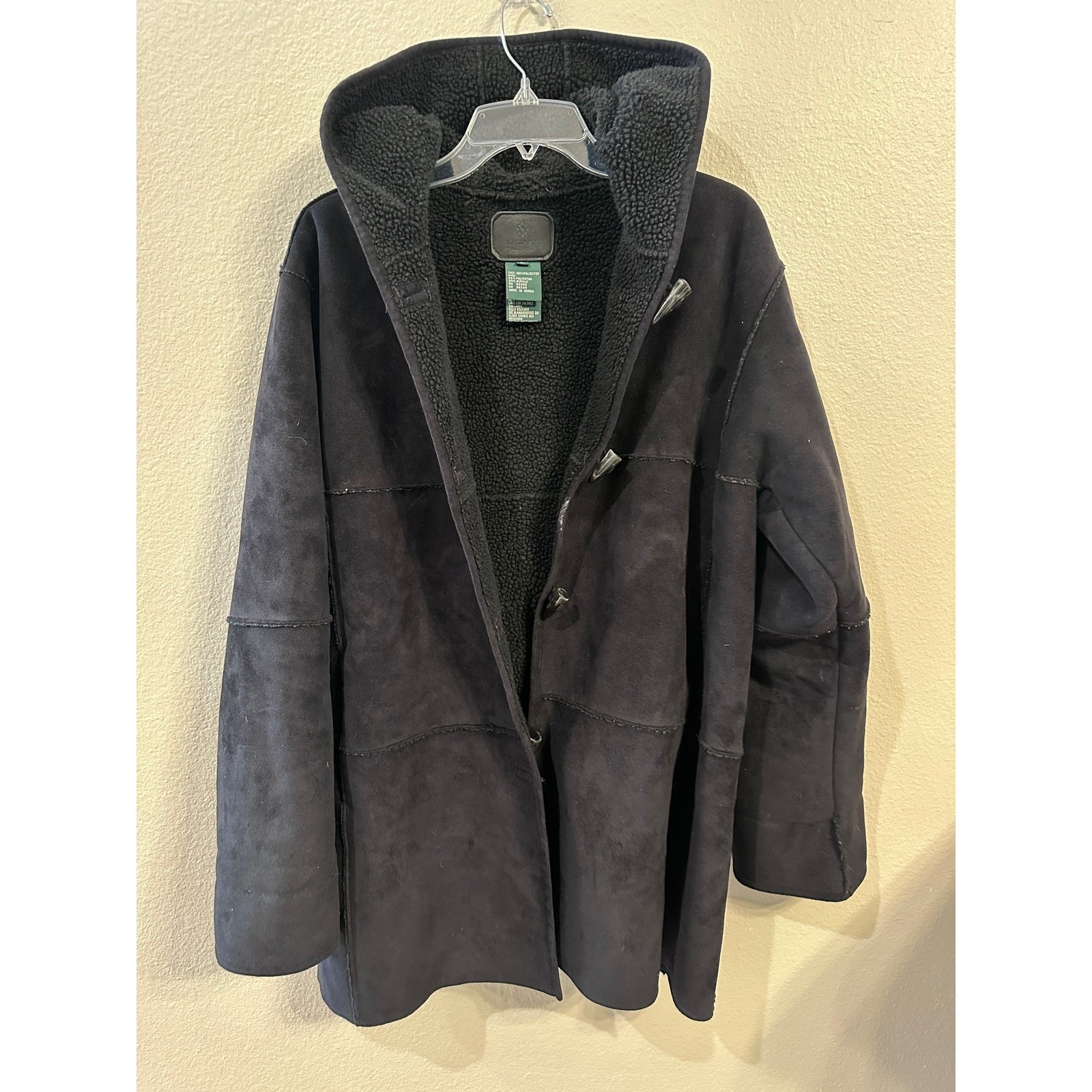 Lauren Traditional Winter Goods Black Faux Suede Sherpa Lined Coat